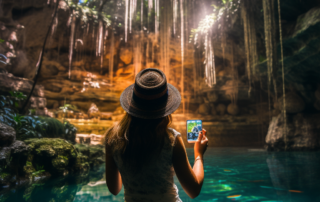 women, influenceur in a Cenote in Mexico