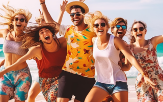 group of friends on the beach