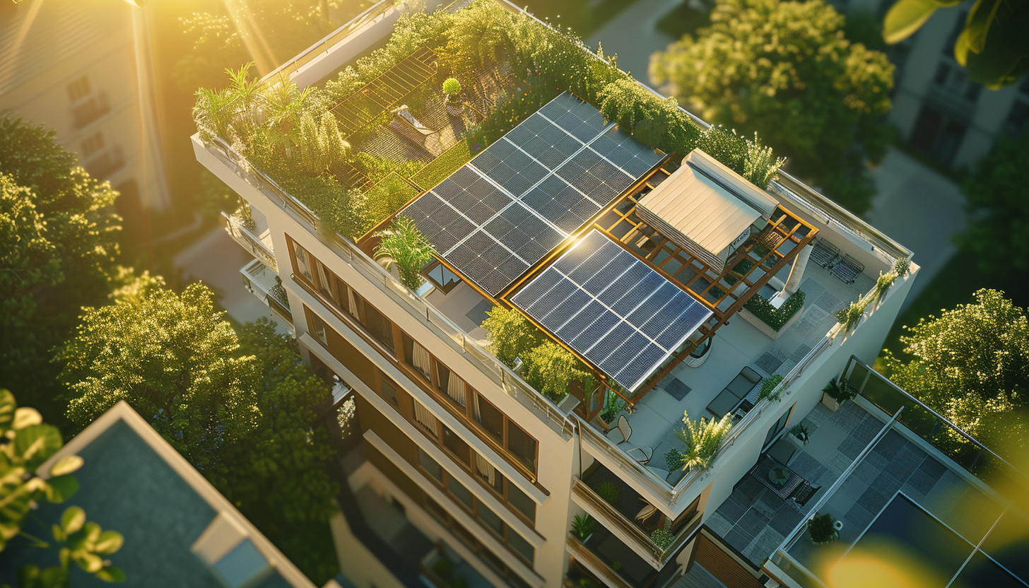 Boutique hotel top view on solar panel